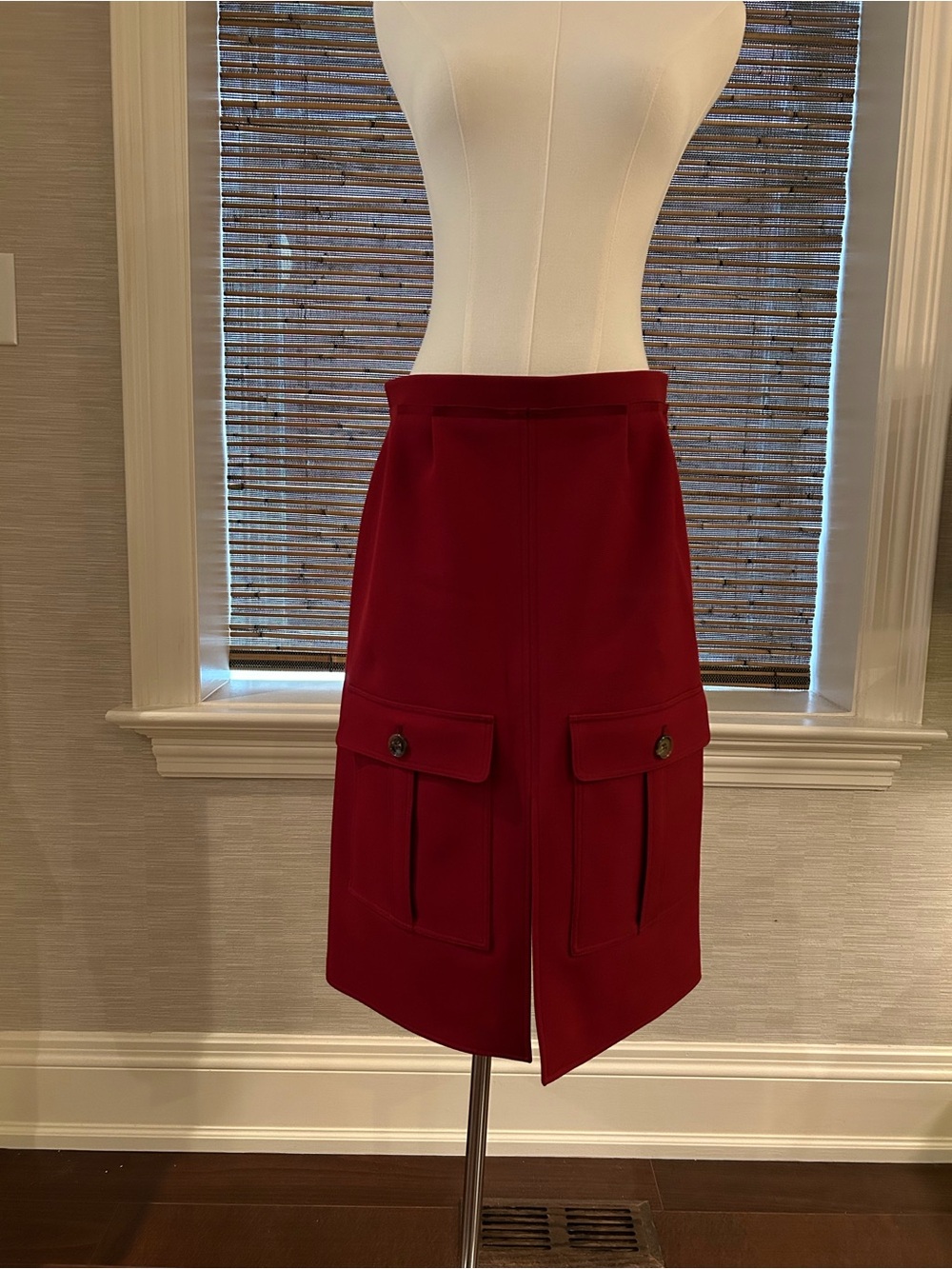 Chloe Red Pencil Skirt with Front Pockets
